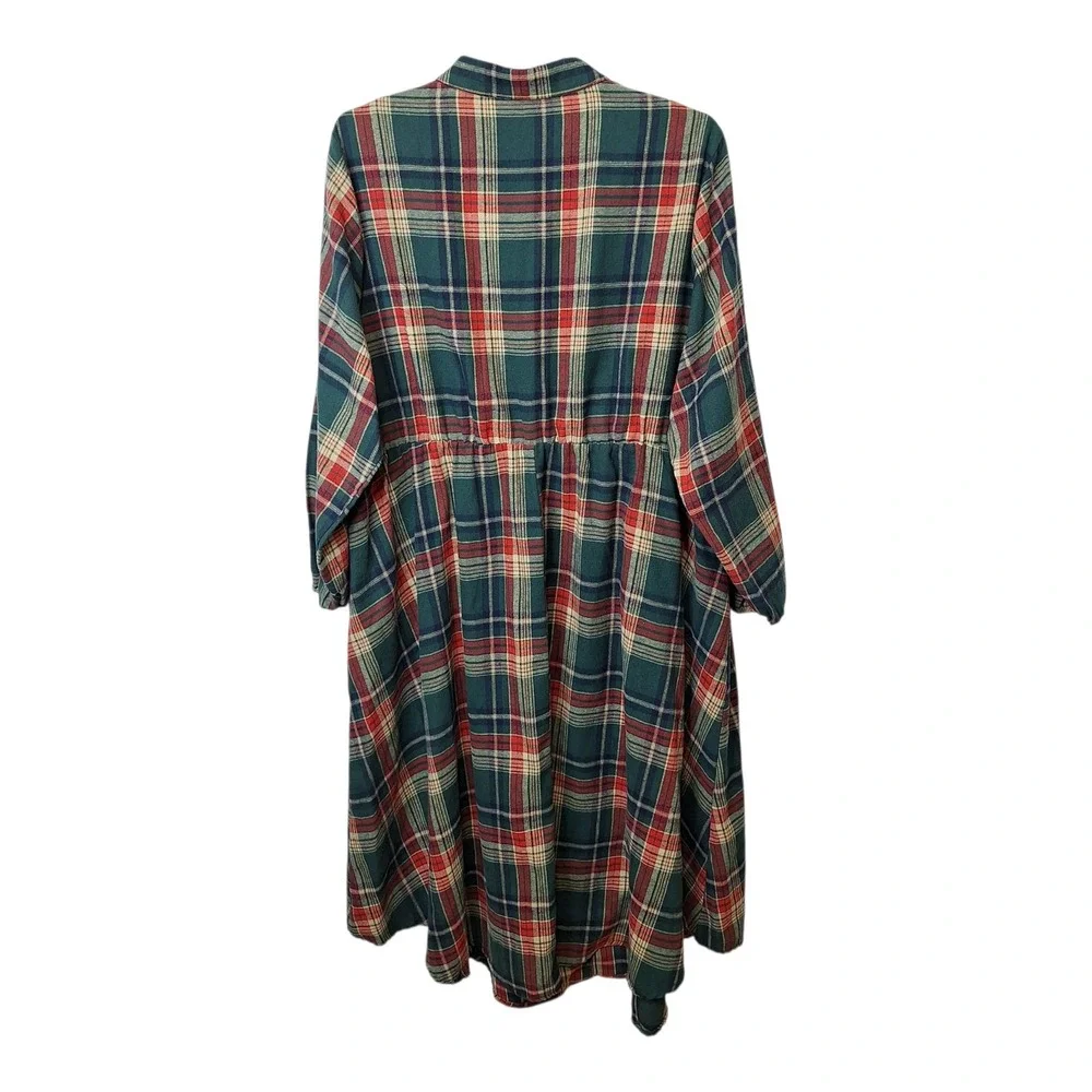 Bloomchic‎ Dress Womens US 26 Multicolor Plaid Midi  Long Sleeve Arc Hem Pockets - Picture 3 of 11